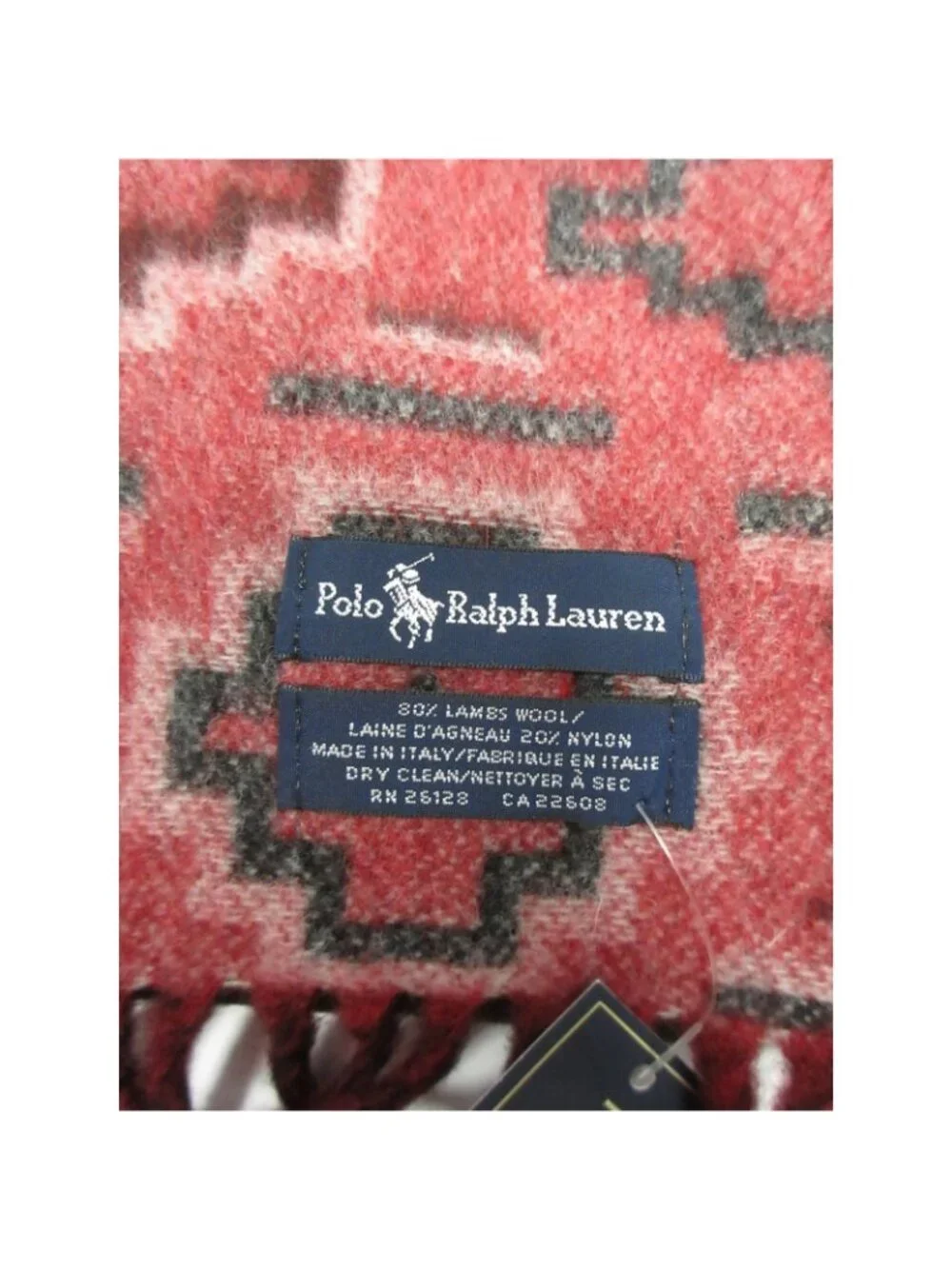 VINTAGE Polo Ralph Lauren Scarf Red Lambs Wool Southwestern Aztec 90s